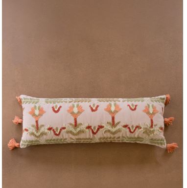 Embroidered Coral Lumbar Pillow