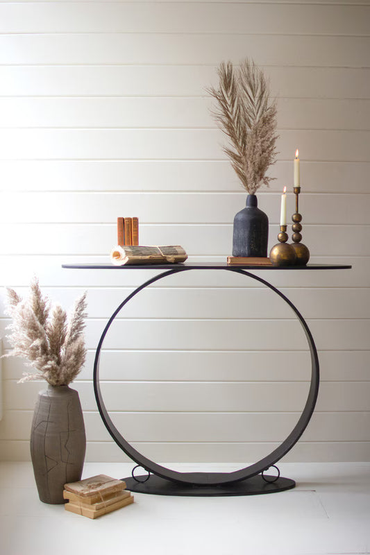 Black Oval Metal Console Table