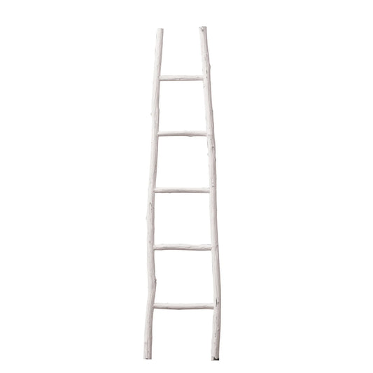 Decorative Boho Painted Wood Blanket Ladder, White