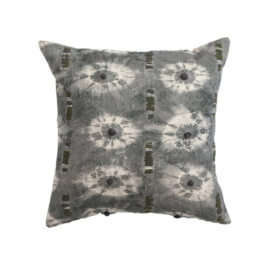 18" Tie-Dye Pillow w/ Hand Embroidery & Chambray Back