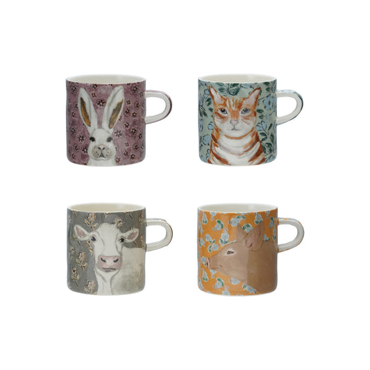 16oz. Stoneware Mug with Pattern & Animal