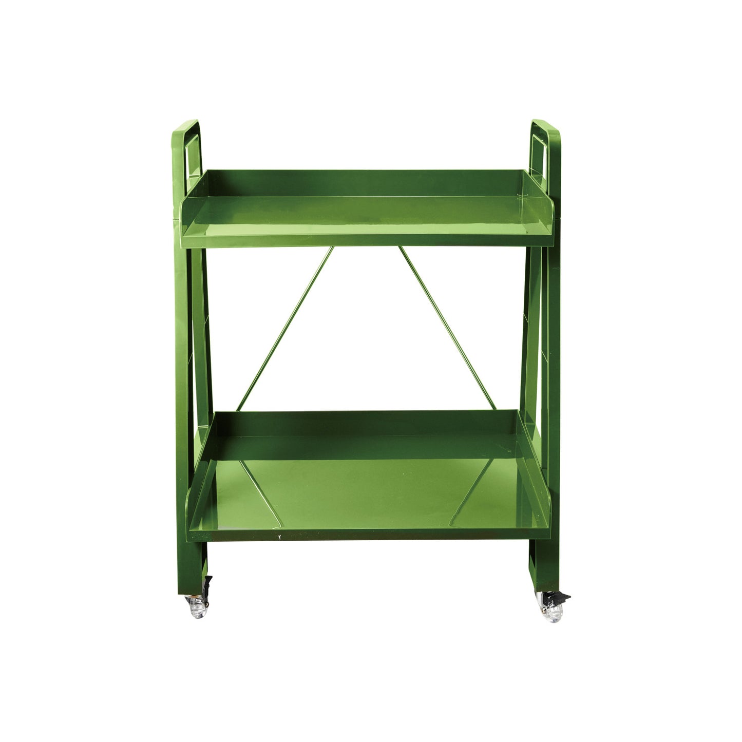 Plastic Cart on Casters w/ Handles & 2 Shelves, Olive Green