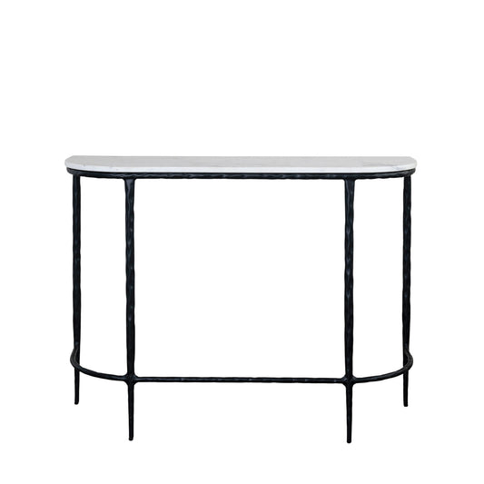 Marble Console Table with Hand-Forged Iron Legs