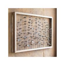 Wood Framed Metal Leaves Wall Hanging