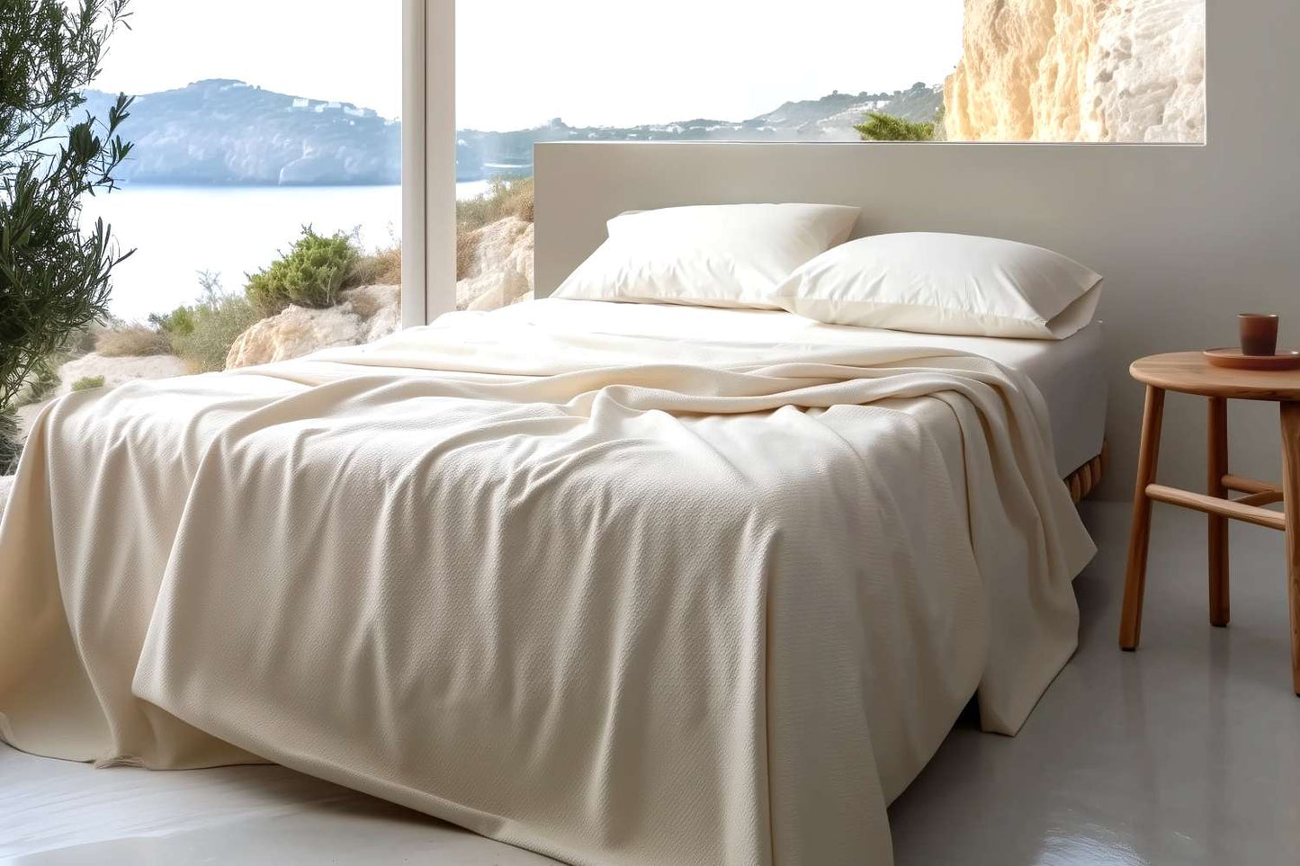 Ivory 100% Organic Cotton Honeycomb Twin Blanket